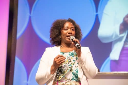 2014 Black Enterprise Elevator Pitch contest winner, Gwen Jimmere during her pitch at last year’s summit. This year’s ‘Going Up! The Elevator Pitch’ is sponsored by AT&T (photo: courtesy of Black Enterprise)