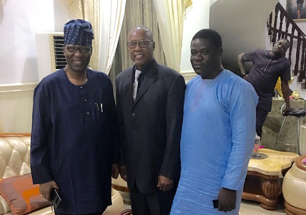 Dr. Les Snead, in Nigeria with former state governor Otunba Gbenga Daniel (left) and Johnson Olakunle Moses CEO of ATD Global Security Services (right)