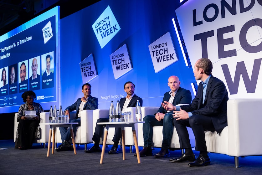 UrbanGeekz founder and CEO Kunbi Tinuoye moderating ‘The Power of AI to Transform Industries’ at London Tech Week 2024 (photo courtesy: London Tech Week)