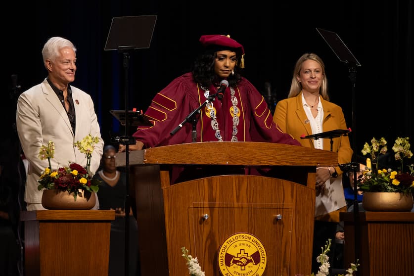 Dr. Melva K. Wallace, President and CEO of Huston-Tillotson University, Ross Moody and his daughter Elle Moody