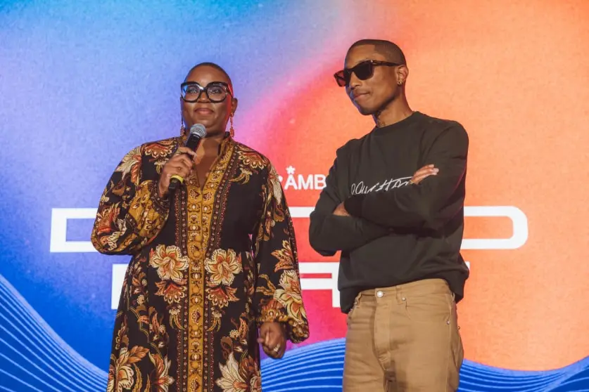 Felecia Hatcher and Pharrell Williams at the Black Ambition 2025 Demo Day: Image credit: Stephen Crosson