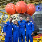 Artemis II crew: NASA astronauts Reid Wiseman, commander; left, Christina Koch, mission specialist; CSA (Canadian Space Agency) astronaut Jeremy Hansen, mission specialist; and NASA astronaut Victor Glover, Artemis II pilot, right, pose for a group photo. Photo Credit: (NASA/Bill Ingalls)