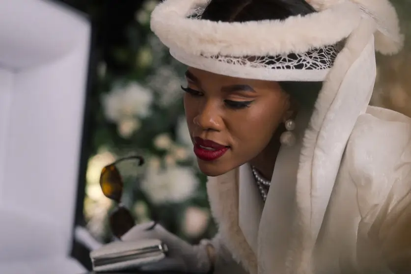 Main Image: Joyce (Gugu Gumede) on the polygamist, Image Credit: Netflix