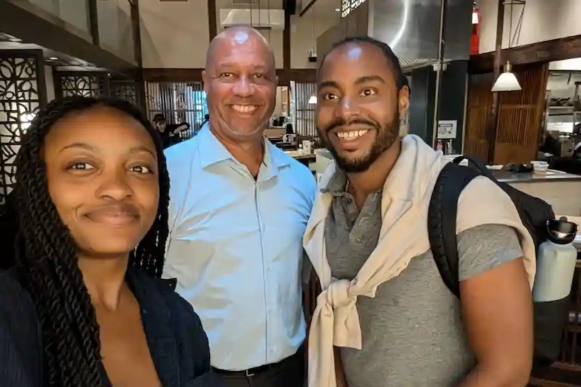 Caption: Keyona Meeks, Bryan Duarte, and Mars Materials CEO Aaron Fitzgerald Source: Black Tech Capital
